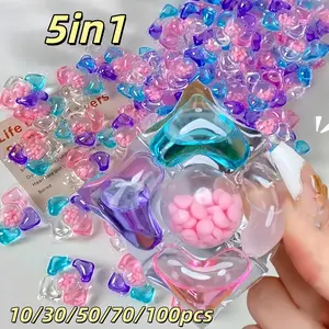 Five-In-One Laundry Detergent Capsules, Deep Cleaning & Stain Removal, Low Foam Easy Wash, Available in 10/30/50/70/100 Counts, Laundry Detergent Beads