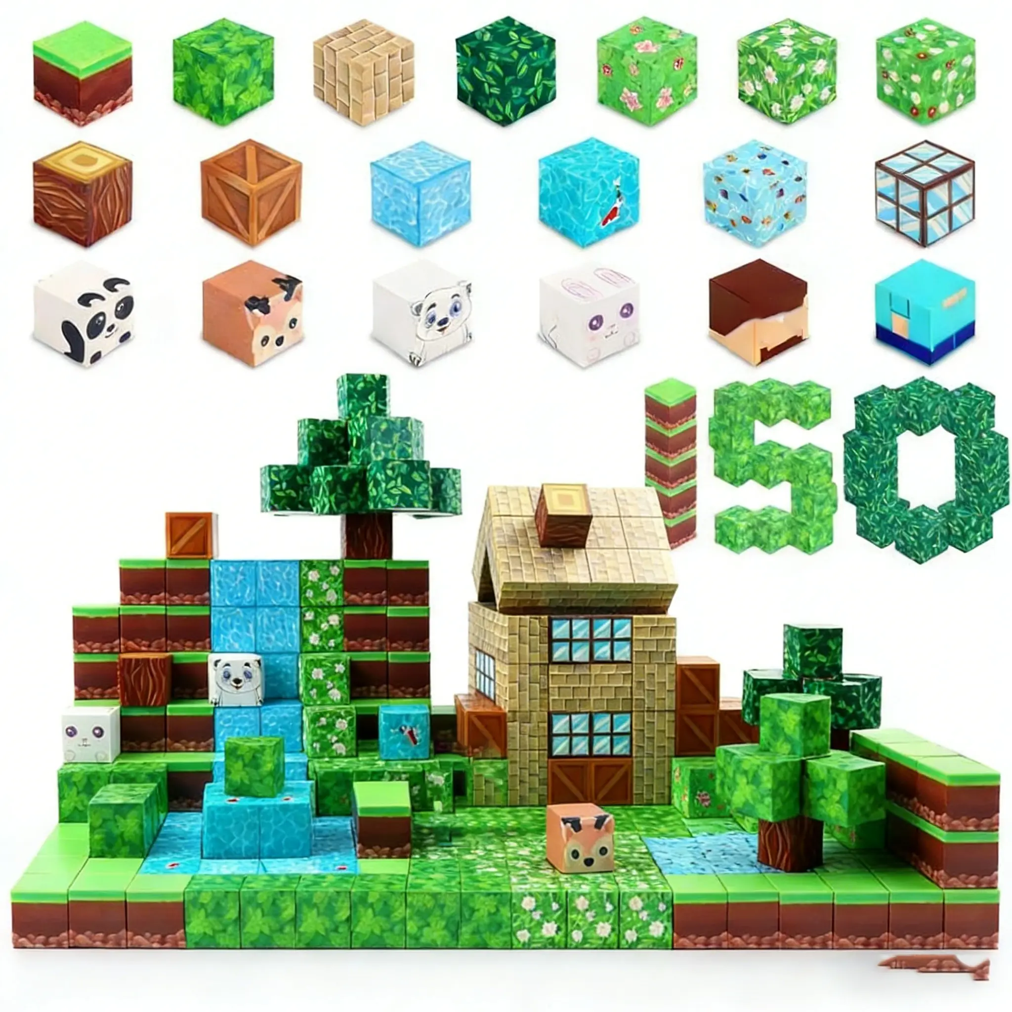 Kawaii Unisex Magnetic Building Blocks Toy - 150 PCS Bricks & Parts STEM Montessori Sensory Stacking Toy, 4.5" Height 6.3" Length, Supports Children Development, Stress Relief, Gifts for Kids Ages 3-10, Cool Gifts For Kids