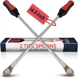 2 Pack 14.5" Tire Spoons Changing Tire Lever Tire Iron Bar Set Tire Repair Tool Kit Tire Changer Remove Tyre Heavy Duty Metal Steel for   Scooter Bicycle Mower Dirtbike 14.5 inch long