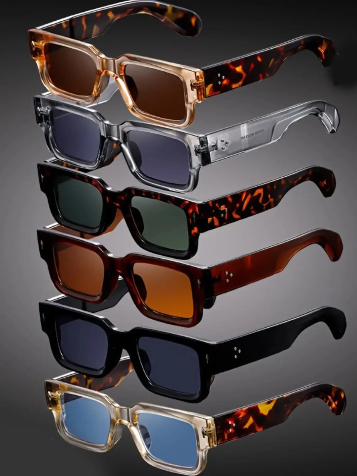 6 Pcs Fashion Classic Square Small Frame Glasses, Square Framed Sunglasses, Trendy Square Sunglasses, Square Sunnies, Trendy Styling Sunglasses, Ideal for Men & Women, Outdoor Parties, Travel, Business, Gift, Photo Props