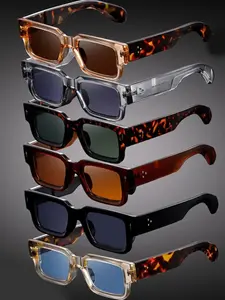 6 Pcs Fashion Classic Square Small Frame Glasses, Square Sunglasses, Square Sunnies, Ideal for Men & Women, Outdoor Parties, Travel, Business, Gift, Photo Props