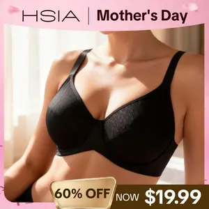HSIA W Contour Wave Plus Size Breathable Mesh Unlined Non-padded Full Coverage Underwire Bra Support Smooth Comfort Bra Fit for Large Bust