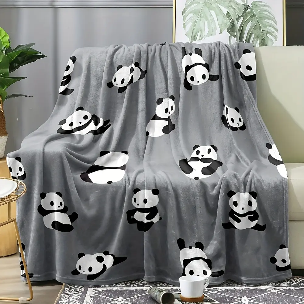 Luxury Flannel Fleece Animal Blanket - Playful Gray Panda Print, 280GSM Soft Plush All-Season Cozy Throw for Bed & Sofa, Perfect Birthday Gift, Charming Home Decor, Animal Blankets, Flannel Fleece Blanket
