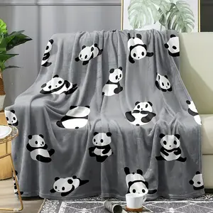 Luxury Flannel Blanket with Playful Gray Panda Print - Soft Plush All-Season Cozy Throw for Bed, Sofa, Chair & Travel - Perfect Birthday or Anniversary Gift, Charming Home Decor, Comfortable Warmth, Animal Theme, , Gift Shoppers-280GSM