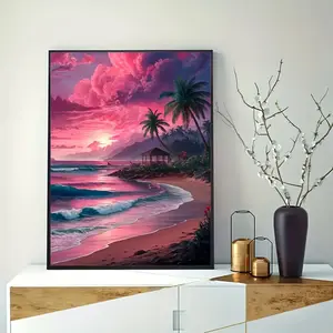 Beach Sunset Sand Landscape Diamond Painting Kit, Square Drill Round Drill Embroidery Set, Mosaic Art Canvas DIY Supplies