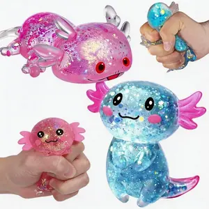 2PCS Cute Axolotl Squishy Balls, Soft Moldable Stress Relief Fidget Toy for Adults Kids, Blue Pink Sensory Squeeze for Classroom Office Travel, Relaxing Decompression Set, Party Favor Gift Idea