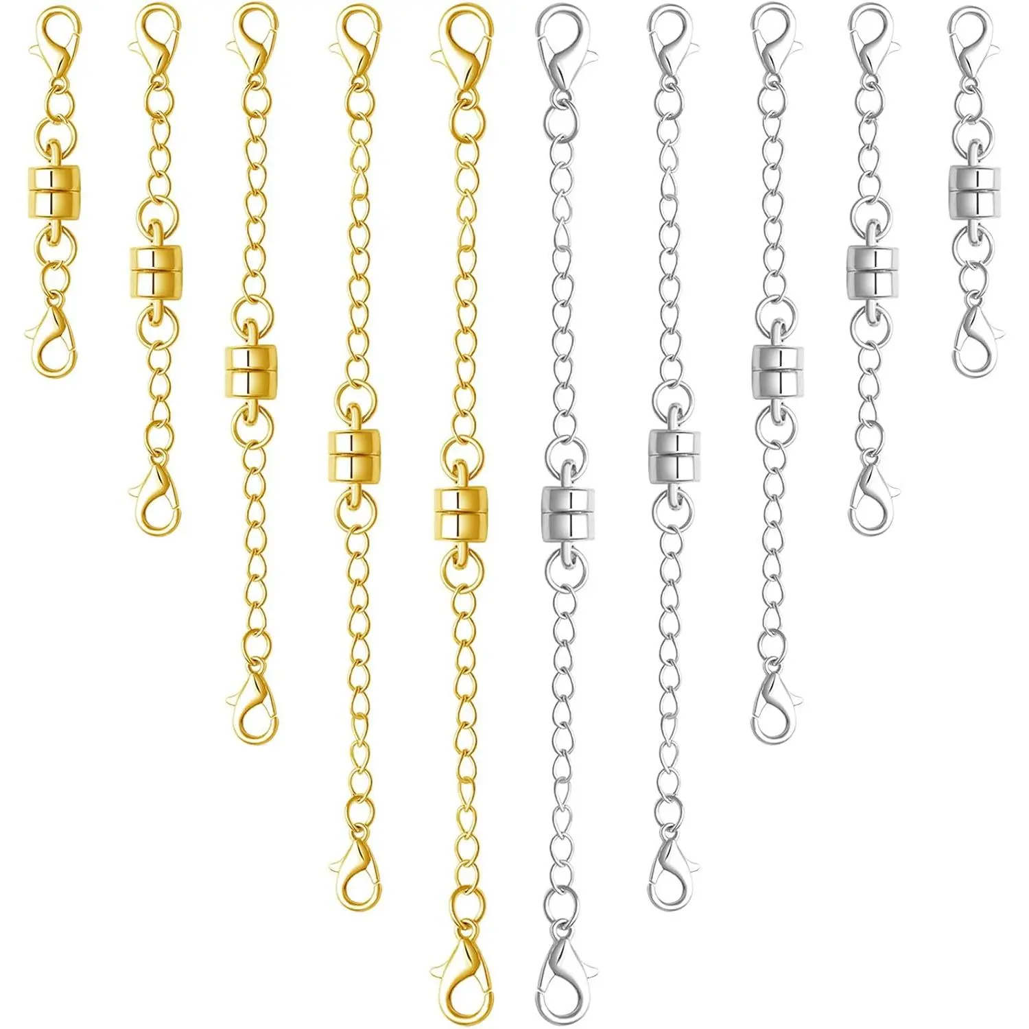 Magnetic Necklace Clasps and Closures with Extenders, Gold and Silver, Set of 8/10 (5gold+5silver)