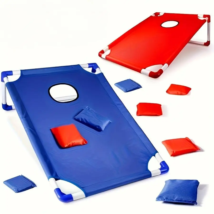 Portable Single-Board Sandbag Tossing Lawn Game Set - Foldable, Durable PP (Polypropylene) Beanbags & Footbags for Outdoor Parties, Camping (14 Years Old+), Includes 6 Red/Blue Sandbags, Foot Bags, Includes 6 Sandbags