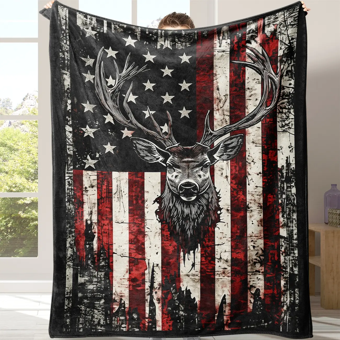 Soft Flannel, Novelty Deer Head Design, Perfect for Office Naps, School, Home Picnics, Travel Gifts, Comfortable and Cozy, Figure Print Blanket, Cozy Warm Blanket, Cozy Blankets