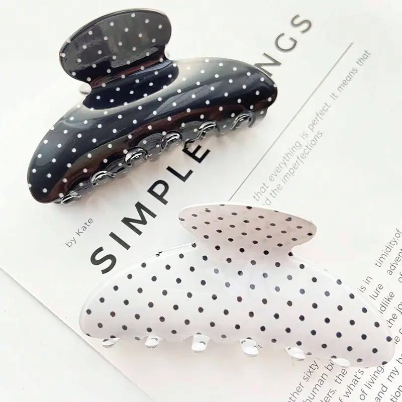 2 Pcs Women's Polka Semi-Circle Hair Clips Set, Hair Clip In, Acrylic Material Black & White Polka Claws for Daily & Commute Use, Bun Updo Hair Fixation, Hair Accessories