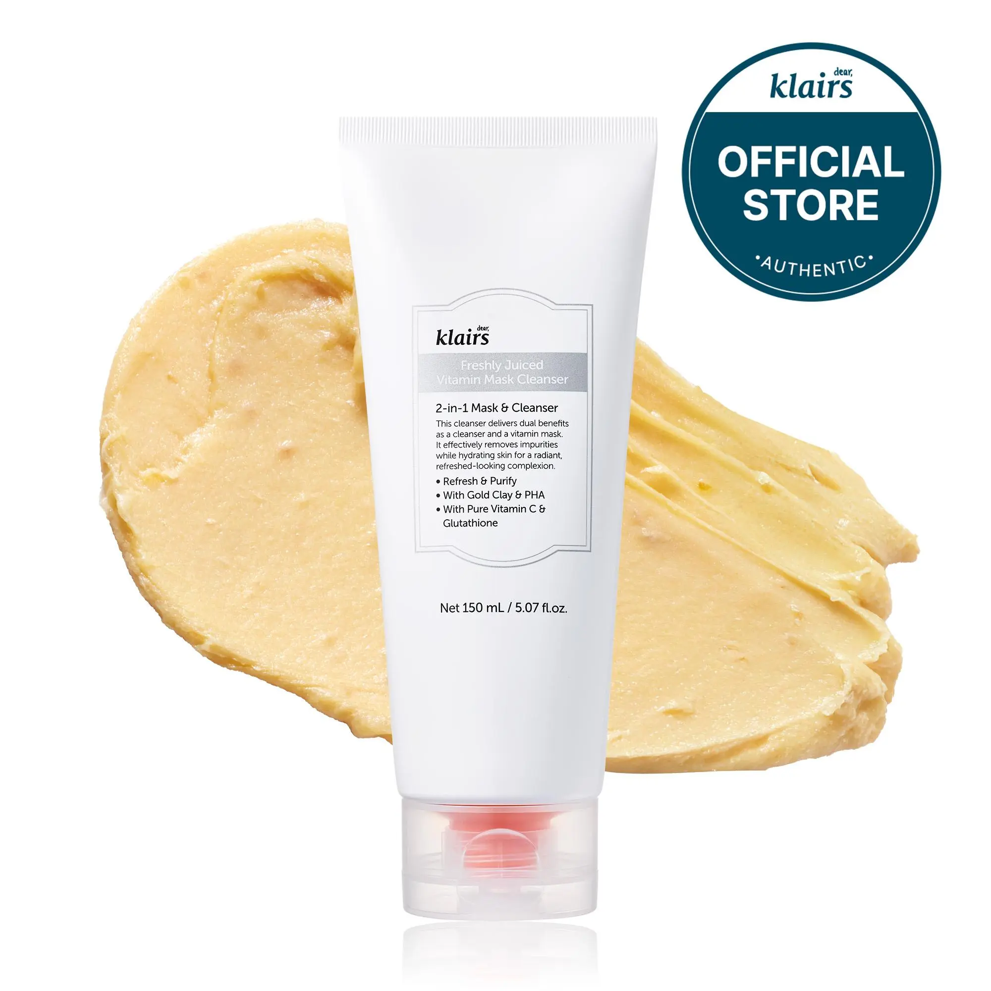 DearKlairs Freshly Juiced Vitamin Clay Mask Cleanser, Deep Pore Wash, Clear Radiant Skin, Glutathione, Tangerine peel powder, PHA, Niacinamide