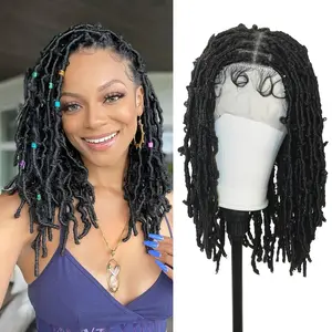 18" Knotless Butterfly Locs Braided Wigs Full Double Lace Short Braid Wig for Black Women Lace Frontal Human Hair Blended Braided Wig Lace Front Braids Wigs with Baby Hair