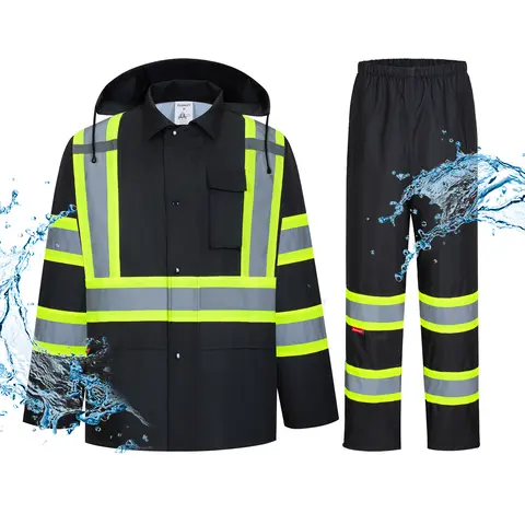 ProtectX Hi Vis Rain Suit for Men Waterproof Class 3 High Visibility Reflective Safety Rain Jacket Pant Set Rain Coat Workwear