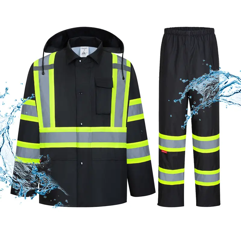 ProtectX Hi Vis Rain Suit for Men Waterproof Class 3 High Visibility Reflective Safety Rain Jacket Pant Set Rain Coat Workwear