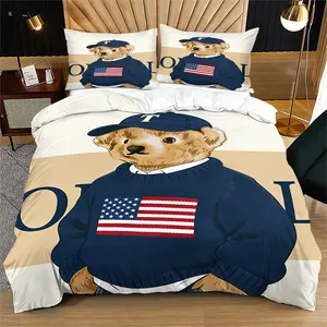 Bear print pattern Decorative duvet cover set, including 1 duvet cover and 1 or 2 pillowcases, without a core or pillow, suitable for bedroom or dormitory bedding set, suitable for gift giving or personal use
