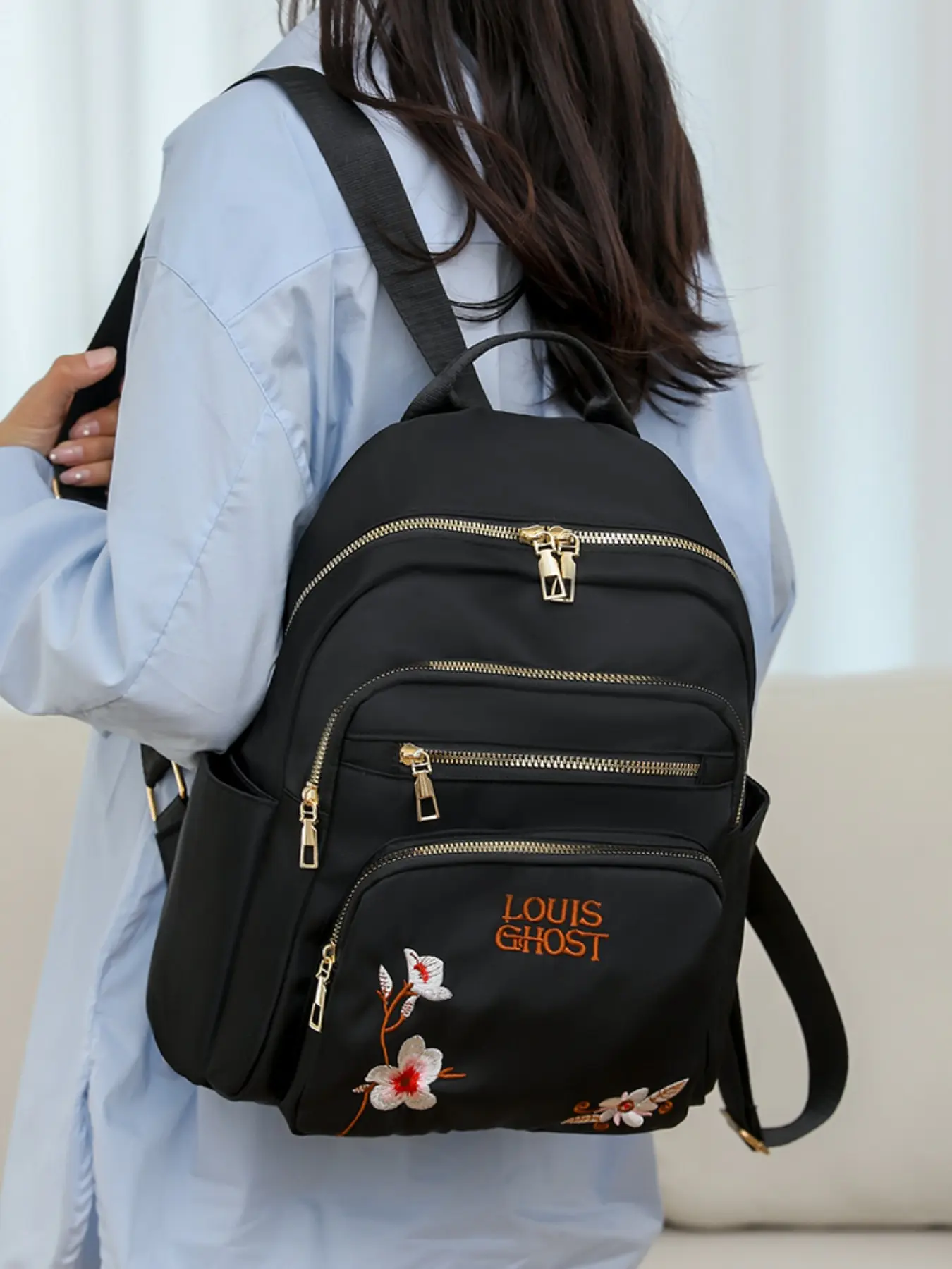 New Embroidered Trendy Bag Women Fashion Casual Shoulder Backpack, Small Unique Design High-End Nylon Travel Computer Printed Backpack Zipper Backpack Casual Portable Lightweight Backpack Lightweight Daily Backpack Backpacks Women