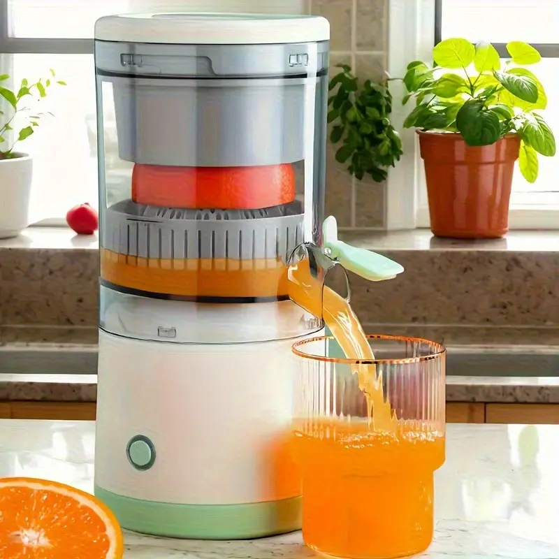 Cordless Plastic Citrus Juicer, New Portable USB-Charging 1-10L Model with Efficient Pulp Separation, High Juice Yield for Oranges, Lemons, Watermelons, Grapes, Rechargeable Lithium Battery Unit for Home Use