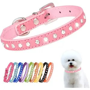 Small Dog Collars, Bling Diamond Pretty Crystal Sparkly Rhinestone Glitter Jewel Puppy Collar for XXS Xs Small Medium Pet Girl Cat Female Kitten, Pink Xsmall YOUALSO