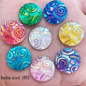 10pcs Mixed Shiny AB Resin 20mm Round Fun Combination Flat back Glitter Rhinestones Sparkle Scrapbook DIY Wedding Applique Crafts Accessories DIY Jewelry Making Supplies