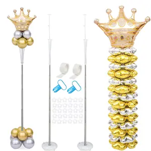 Balloon Column Stand Set of 2, 8.86ft Adjustable Reusable Balloon Column Pole with Water Base & 30 Clips, Balloon Arch Kit for Baby Shower Wedding Birthday Graduation Party Decorations