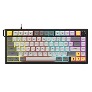 AJAZZ wired office membrane keyboard 75% layout AF82 volume adjustment knob 82 keys ergonomic design office keyboard mute structure lighting effect, Led backlit keyboard support multiple systems suitable for e-sports games and office Wired Gaming Keyboard