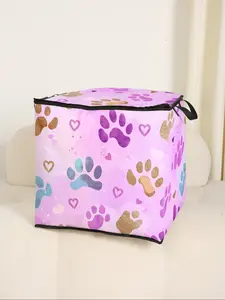 Cute Dog Paw Print Blanket Zipper Storage Bag, Durable Material, Easy Carry Handle, Perfect for Home Use, Stores Blankets & Toys