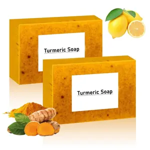 3PCS Lemon Turmeric Kojic Soap, Turmeric Soap Bar with Lemon, Vitamin C for Face and Body