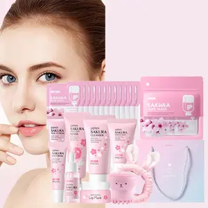 Sakura Skin Care Kit, Moisturizing Facial Skin Care Kit, Including Facial Cleanser, Eye Cream, Essence Oil, Lip Mask, Mud Mask, Serum, Moisturizer, Comfort, Sakura Set, Moisture, Hydrate, Hydrating