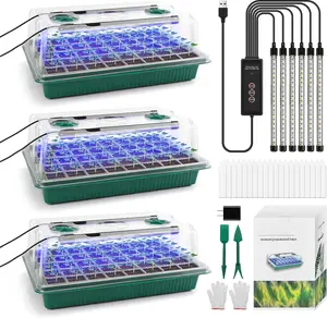 Seed Starter Tray with Grow Light,3 Pack 120 Cells Seedling Tray with Humidity Dome/Indoor Grow Kit for Deep-Rooted Seedlings,Adjustable/Timed Light  Starter Set