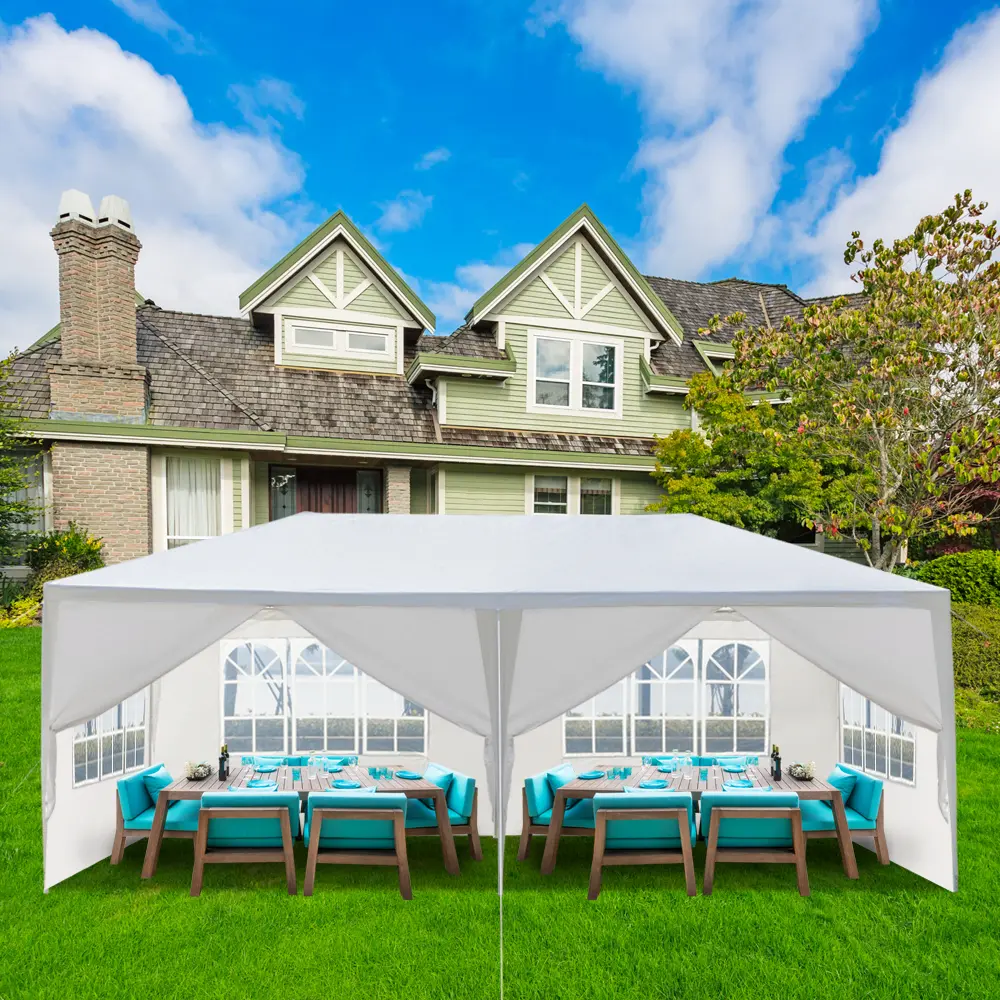 10x20 ft Outdoor Party Tent, Holds 30 People, Moisture-Proof PE Canopy with a Stable Iron Frame, 4 Removable Sidewalls with Windows for Backyard Events, Includes Ground Stakes, 10' X 20'   2 story luxury tent