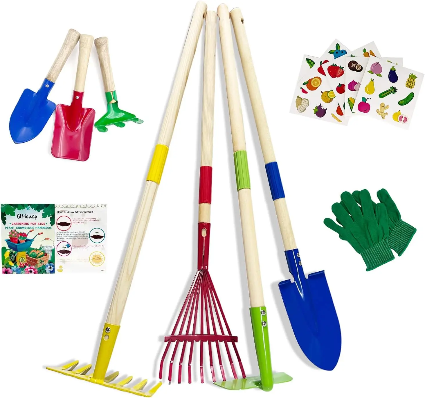 Qtioucp Kids Gardening Tools Outdoor Toys Set Backyard Play with Wheelbarrow Educational STEM Learning Pretend Toys Outdoor Indoor for Toddlers Kids Boys Girls (Big Garden Tool Set)