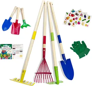 Qtioucp Kids Gardening Tools Outdoor Toys Set Backyard Play with Wheelbarrow Educational STEM Learning Pretend Toys Outdoor Indoor for Toddlers Kids Boys Girls (Big Garden Tool Set)