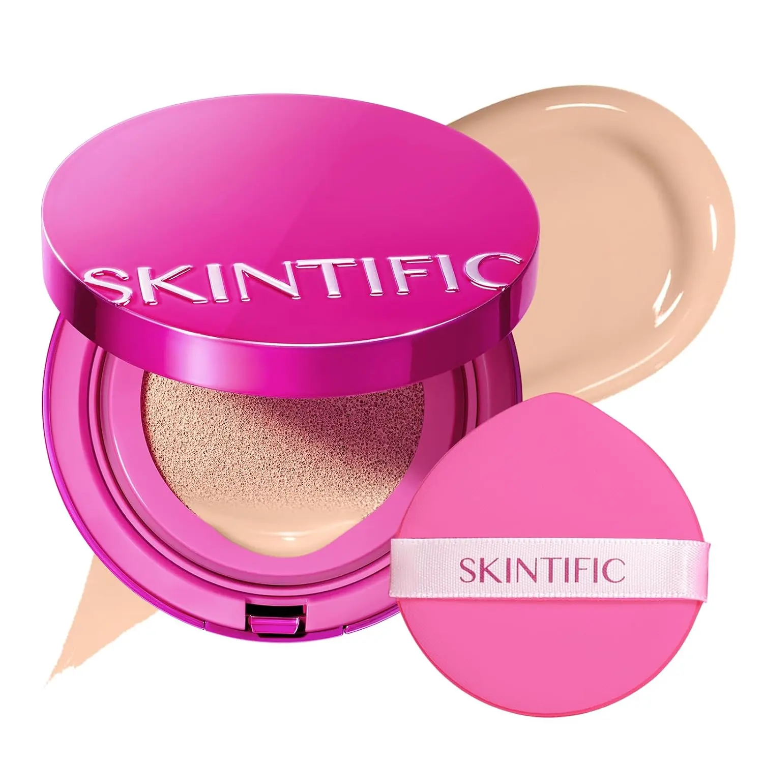 SKINTIFIC Pink Cushion Foundation Natural Glow 02 Ivory | Medium coverage, natural glow, moisturizes, lightweight, long-lasting, and anti-oxidant, fit for dry skin
