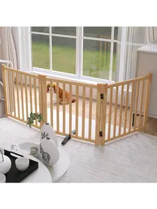 3pcs24"H 60"W- Paint-Free Wooden Freestanding Dog Gates For The House,Doorways, Stairs,Wood Dog Fences Indoor Pet Gate,Step Over Fence Playpen Infant Newborn