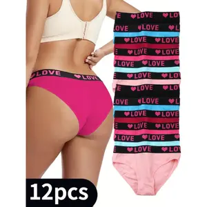 2026 NEW 12 Pack High Rise Comfortable Casual Panties Set - Women's Plain Letter Tape Panties for Everyday Wear - Soft, Breathable, and Relaxing
