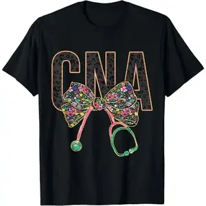 100% Cotton Girly CNA Nurse Coquette Bow Stethoscope Nursing Assistant T-Shirt