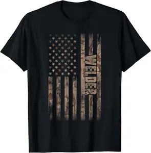 Women's Unisex Welder American Flag T-Shirt - Soft Fabric Casual Streetwear Top, Birthday Gift for Welders, Sun-Protective Layer to Pair with Coat