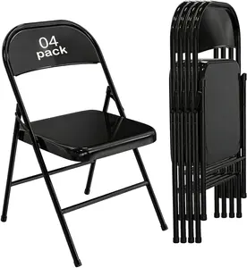 4 Pack Heavy Duty Metal Folding Chairs, 350 lbs Capacity, All-Steel Frame, Stackable & Portable Indoor Outdoor Seating for Party, Wedding, Event, Office (Black) summerwins