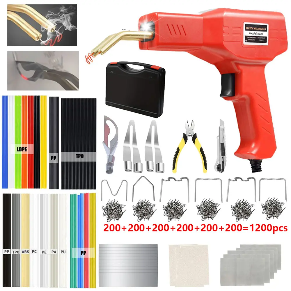 Plastic Welder Upgraded Hot Cutting Knife Head 2 In 1 Plastic Welding Kit 1200Pcs Hot Stapler Plastic Repair Kit With 100Pcs Plastic Welding Rods And 6 Types Staples Repair For Car Bumper Most Plastic