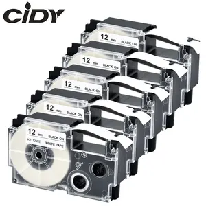 5-Pack Label Tape for Casio XR-12we XR-19we 12we, Compatible with Kl-60 Kl-120 Kl-820 Kl-60sr Label Makers, 9mm/12mm Width