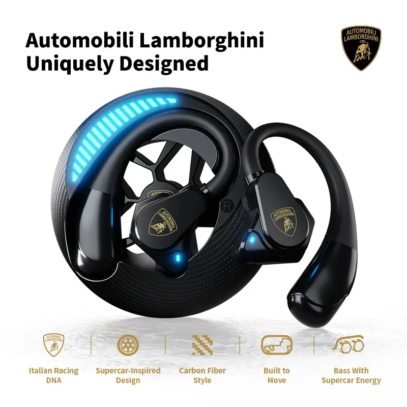 Automobili Lamborghini Official Bluetooth 6.0 Earbuds | Sport Ear Hook Wireless Headphones, Audifonos Inalambricos | Low Power, Secure Fit | for Gym, Running, Gaming, Work & Daily Calls Auriculares Bluetooth Electronic Audio Headset