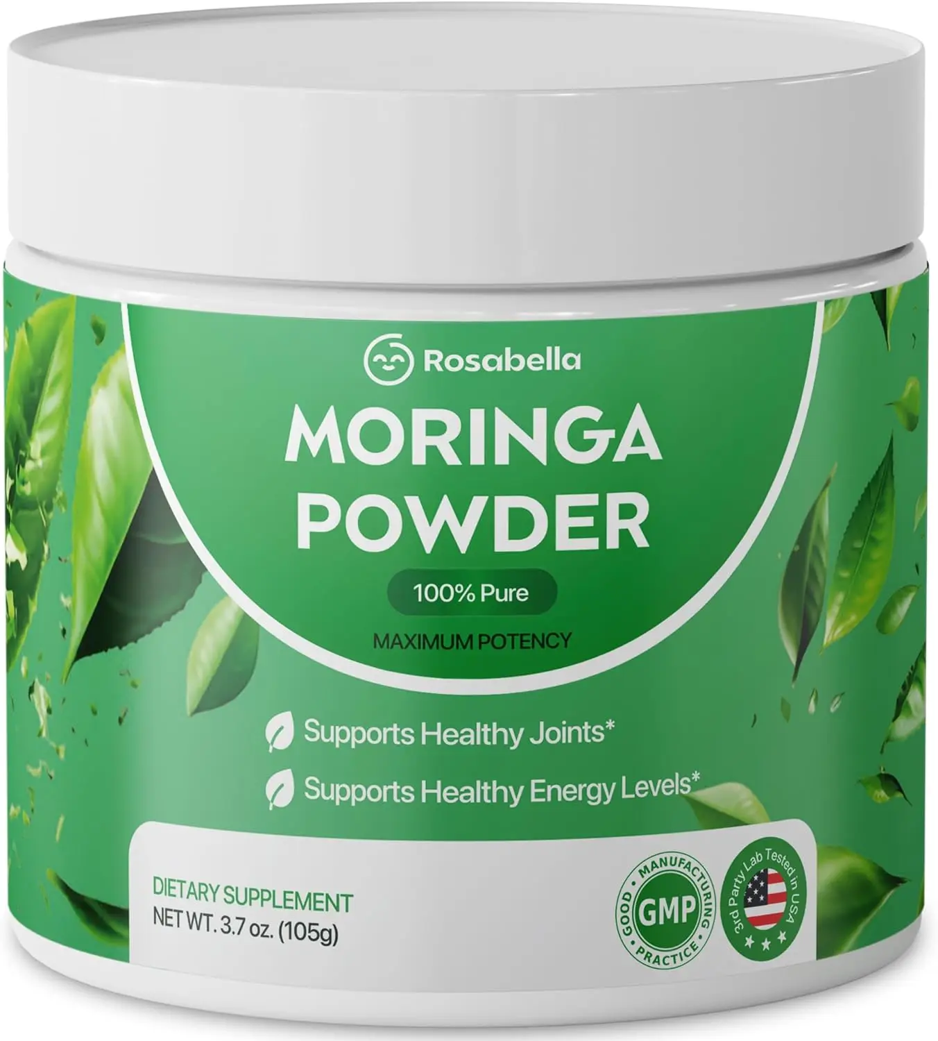 Organic Vegan Pure Moringa Powder - Energy Support, Skin Health, Immune & Gut Boost Superfood Supplement, Rich in Antioxidants, Essential Vitamins & Amino Acids (3.7oz, Pack of 1), Leaf