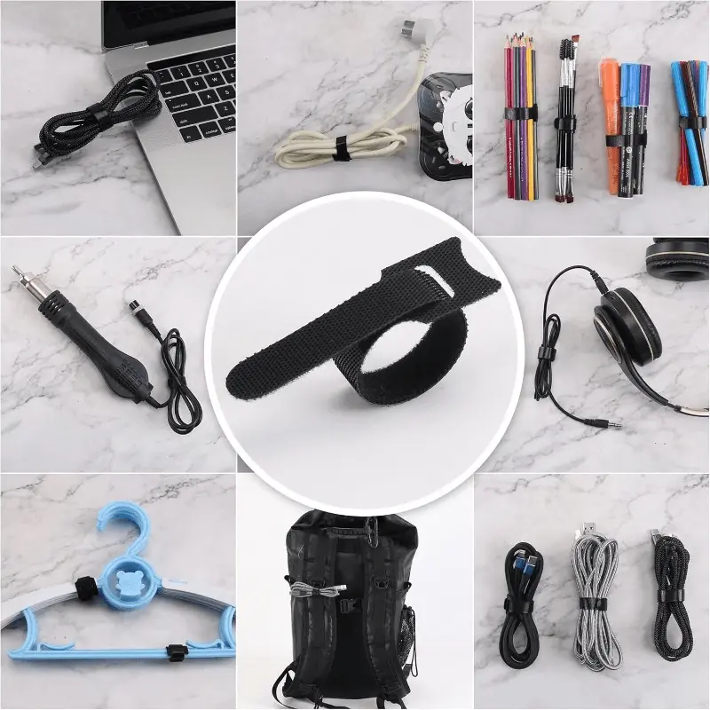 120pcs 6 In Reusable Cable Ties, Adjustable Wire Straps, Wire Wrappers & Hook-and-Loop Cable Management (Black) with Soft Gentle Silicone Clip, Large Wood Wall Mount Coat Rack Organizer Set