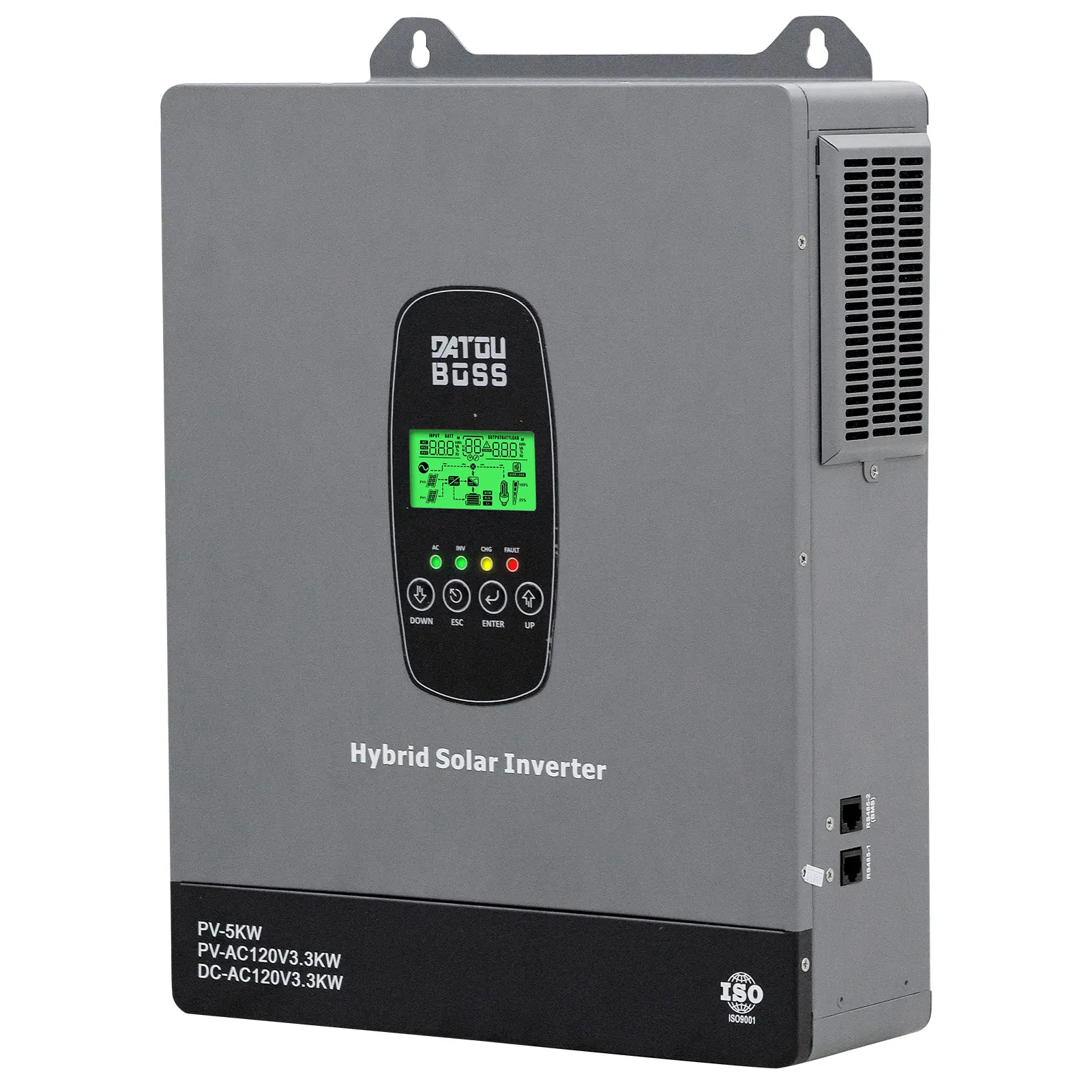 DATOUBOSS 3300W Hybrid Solar Inverter Unit DT-2433U - 24V DC to 120V AC Off Grid Pure Sine Wave Inverter, Built-in 120A MPPT Charge Controller, Max 5000W 500VDC PV Input, Home Solar Backup Power, Built-In Controller