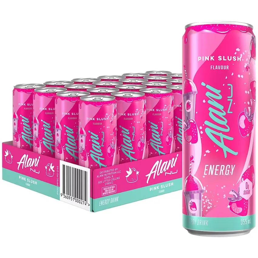 Alani Nu Paris Hilton Pink Slush Vegan Gluten-Free Natural Sugar-Free Liquid Energy Beverage with Sucralose & Erythritol for Adults, 12-Pack (12 Fl Oz Each)