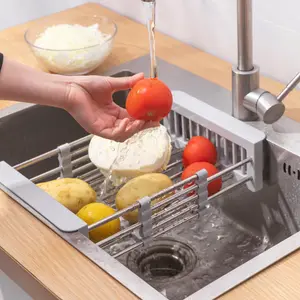 Stainless Steel Hanging Dish Rack, 1 Count Adjustable Multi-function Water Filter Basket for Fruits & Vegetables, Kitchen Sink Organizer