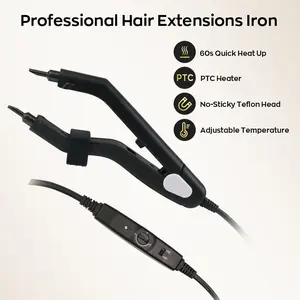 US Plug Hair Extensions Iron Professional Hair Extensions Tool with Adjustable Temperature 60s Quick Heat-Up PTC Heater Non-Sticky Teflon Head Fast Bonding & Melting for Salon Fashion-Conscious Women DIY Hair Experts