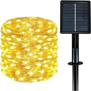 Solar String Lights Outdoor  33ft 100LED 8 Modes Twinkle Lights Solar Fairy Lights for Patio, Garden Yard Party Wedding Tree Christmas Halloween Decoration, Warm White