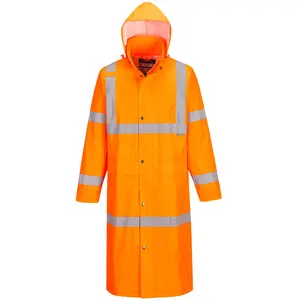 Portwest UH445 Men's Classic Raincoat Waterproof Hi Vis Reflective Long Rain Jacket ANSI Class 3