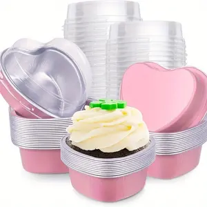 20pcs Heart-Shaped Aluminum Foil Cake Cups with Lids - Perfect for Baking, Weddings, and Mother's Day Gifts Cake Box
